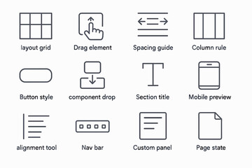 User interface elements for design: layout, drag, spacing, mobile icons