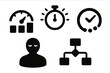 © Vector - Balanced Focus Icons. Solid style icons of balanced focus tools: focus meter with balanced levels, timer with gentle glow, smooth