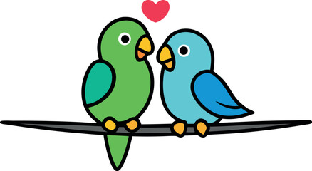 two lovebirds sitting heart shaped branch vector illustration