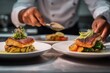 © The Little Hut - Chef Plating Grilled Salmon with Vegetables in Restaurant Kitchen, Showcasing Culinary Expertise and Fine Dining : Generative AI