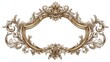 © Udin - An ornate, gold-toned, rococo-style frame with elaborate, swirling acanthus leaf motifs and central floral details, isolated on a white background.  The frame is slightly curved at the top and bottom