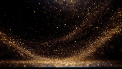 Wall Mural - golden particle burst in dark space with glittering dust trails and glowing abstract light patterns 