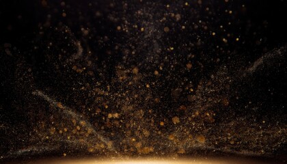 Wall Mural - golden particle burst in dark space with glittering dust trails and glowing abstract light patterns 