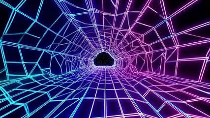 Wall Mural - glowing retro neon cyber tunnel racing through the depths of space, illuminated by vibrant blue and 