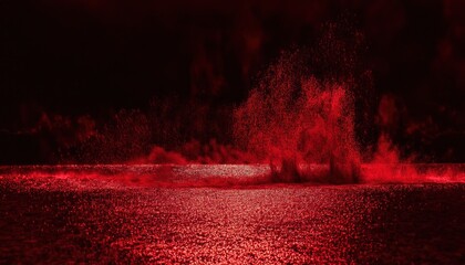 Wall Mural - vivid red light particles in motion forming abstract digital rain over a glowing textured surface, i