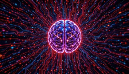 Wall Mural - Abstract Digital Brain with Colorful Neural Connections and Energetic Light Patterns