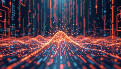 Wall Mural - Dynamic Abstract Digital Wave Form with Glowing Particles and Neon Lights in a Futuristic Environment