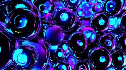 Wall Mural - numerous glossy spheres with vibrant blue and purple hues create a captivating abstract background, 