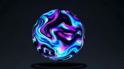 Wall Mural - mesmerizing marble sphere floats above a dark surface, its surface adorned with swirling neon colors