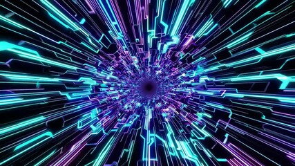 Wall Mural - glowing neon lines are zooming by, creating a futuristic cyberpunk tunnel effect, giving the impress