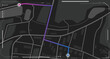 © ikonstudio - City map navigation gray monochrome view with neon color route. Top view, view from above on route with futuristic UI overlay. Simple realistic map design with small town, houses and interface.