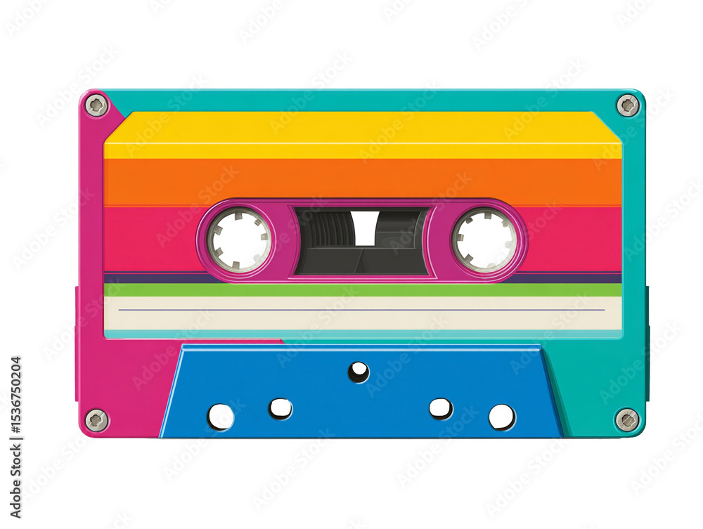 Retro audio cassette tape featuring vibrant rainbow stripes for music ...
