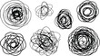 © VECTORIXX - Collection of seven abstract circular scribbles and tangled lines in black and white drawing style art