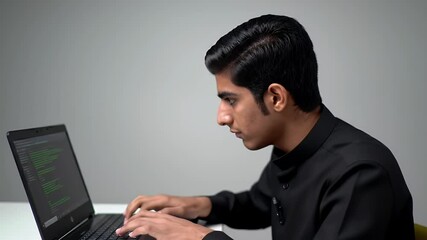 Young Programmer Coding on Laptop