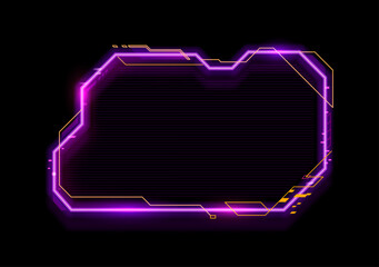 Wall Mural - neon game frame asset and hud interface overlay template for digital ui, vector future tech. neon fr