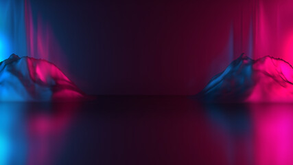 Wall Mural - abstract background. pink and blue neon glow shining over futuristic landscape with mountain rocks