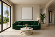 © AjitChandra - Modern living room with green velvet sofa and mockup poster