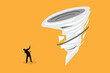 © Eugen - Silhouette of Business Man Protecting Himself from a Whirlwind Tornado. Accidents at white collar work and dangerous weather calamities vector art