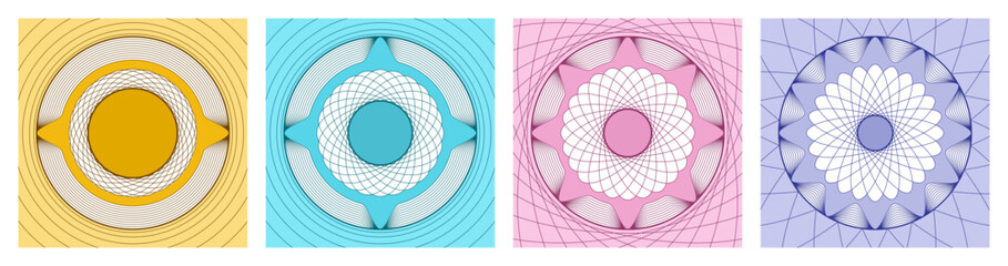 Wall Mural - collection of abstract fractal circles background, colorful sphere lines wireframe pattern, editable