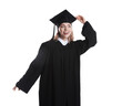 © New Africa - Happy student after graduation on white background