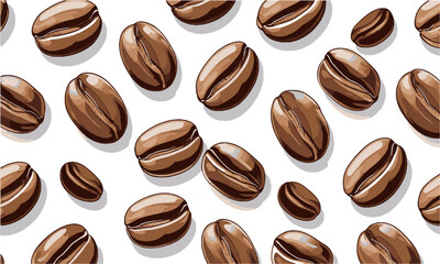 vector illustration featuring a scattered arrangement of roasted coffee beans, elliptical shapes, sl