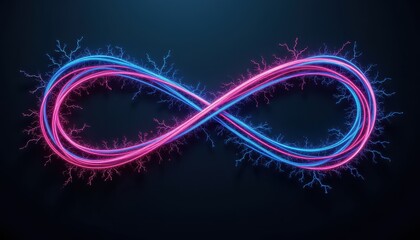 Mesmerizing infinity symbol, a glowing blue and pink design on dark background