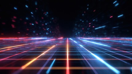 Wall Mural - dynamic neon lines create a futuristic perspective, conveying movement and depth in a digital landsc