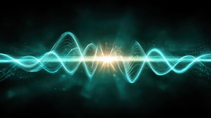Wall Mural - abstract digital waves with a glowing center, representing sound or light frequency in a dark enviro