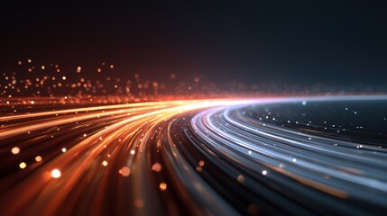 Wall Mural - dynamic light trails create an abstract scene of movement, blending warm and cool colors against a d