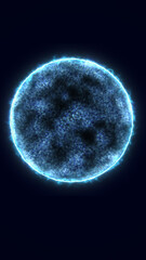 Wall Mural - brightly illuminated blue energy sphere in dark space, glowing edges with intricate surface texture 