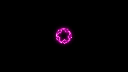 Wall Mural - Neon line Refresh arrow sign. Reload icon illustration on black background. Neon refresh sign with Circle arrow rotation sign.