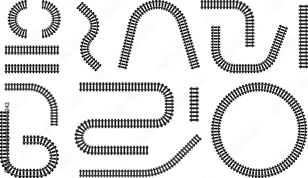Railway train track vector route. Rail line, subway map, and railroad ...