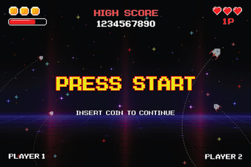 Wall Mural - press start. pixel art .8 bit game. retro game. for game assets. retro futurism sci-fi background. g