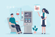 © Marina - Sick man sitting in chair on hemodialysis therapy. Doctor woman controlling hemodialysis machine for treatment renal diseases failure.