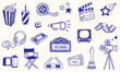 © gurlinthetri - cinema movie film elements doodle illustration sketch - hand drawn - collection set