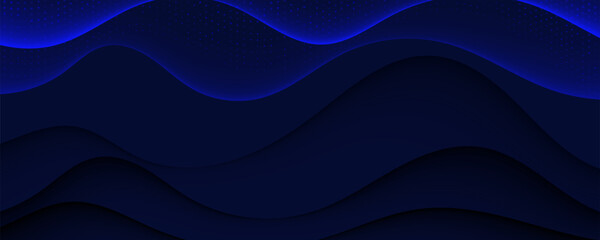 Canvas Print - elegant dark blue wavy background with gradient glow and dotted texture
