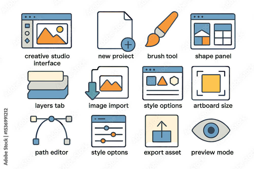 Graphic design software ui elements grid display for creative projects ...