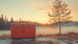 © Kate Hurska - Vintage suitcase rests in serene forest at sunset with fog and golden hues