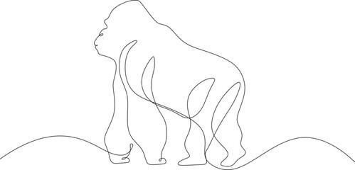 Gorilla Line art vector illustration. Continuous one single minimal line drawing Gorilla