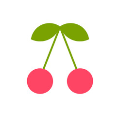 Wall Mural - Cherry fuit with leaves illustration symbol. PNG design element.