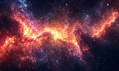 Wall Mural - Cosmic fire: A vibrant nebula bursts with color.