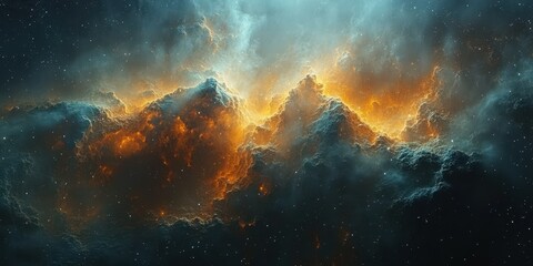 Wall Mural - Vibrant cosmic clouds showcasing brilliant orange and blue hues in deep space during celestial formation