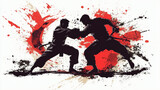 Dynamic Brazilian Jiu-Jitsu Combat Silhouette Illustration - Grappling, Sparring, Martial Arts Action