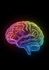 Wall Mural - neon brain: human intelligence illuminated - a vibrant, rainbow-hued brain, digitally , floats again
