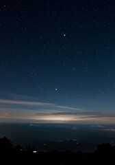 Wall Mural - serene night sky over distant lights - peaceful night scene, stars, soft clouds, calm darkness, dist