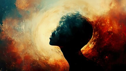 Wall Mural - silhouette of person in front of painting