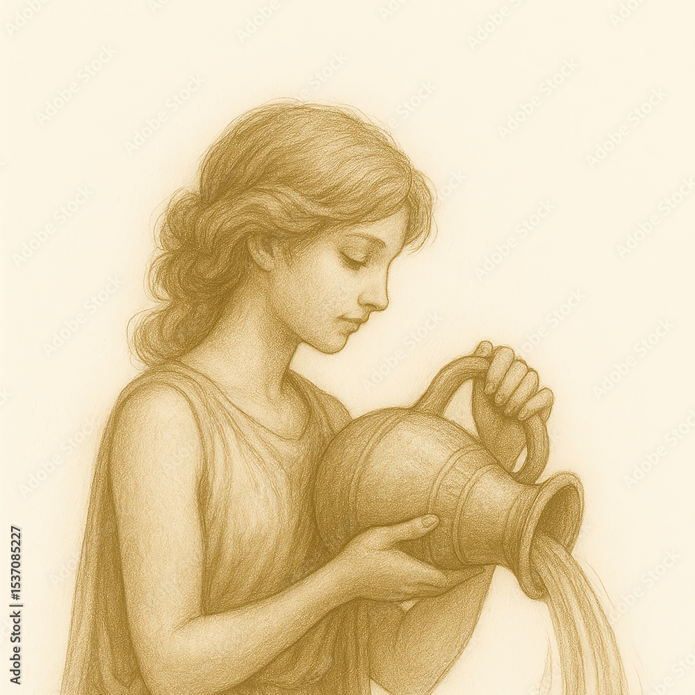 水瓶座の象徴的イラスト｜Aquarius Zodiac Illustration Stock