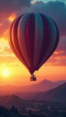 Wall Mural - A majestic airship balloon floats serenely against a vibrant sunset sky, its massive envelope reflecting the warm hues Perfect for travel, adventure, and aviation themes , weather, exploration