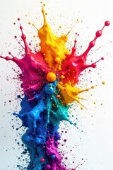 Wall Mural - a vibrant explosion of colorful paint splatters on a white background, symbolizing the creative proc