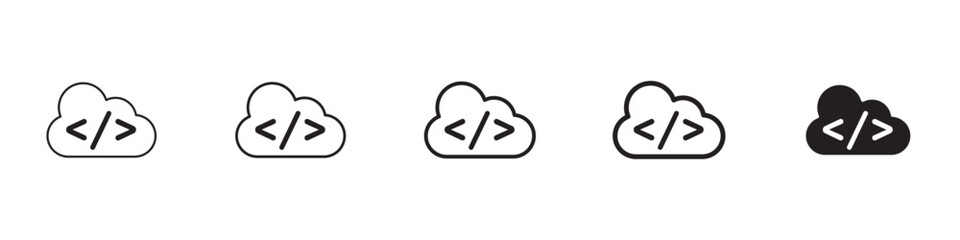 Cloud code icons in black outline, solid and colored style